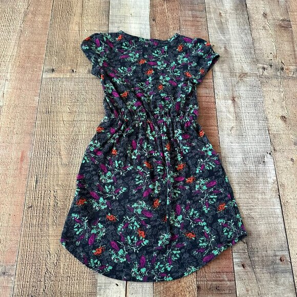 LuLaRoe Girls Floral Dress Size 6 Black Multicolor Short Sleeve Knee Length - Picture 6 of 6